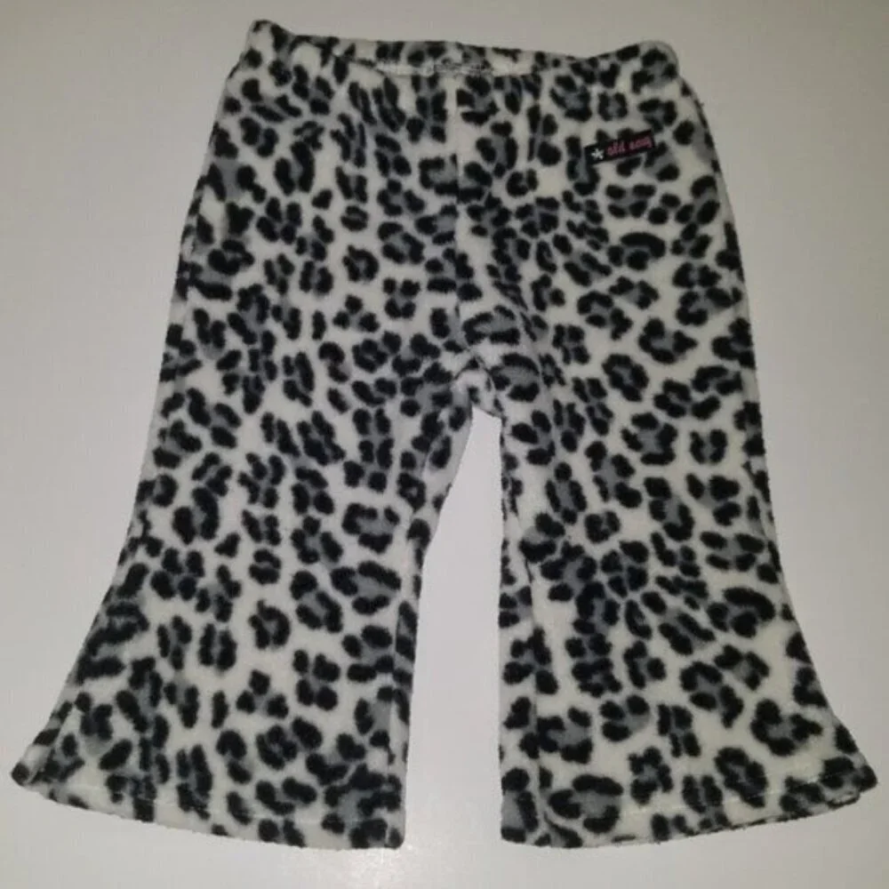 Old Navy Gray Black Leopard Print Fleece Pants Baby Girl 6-12 Months White